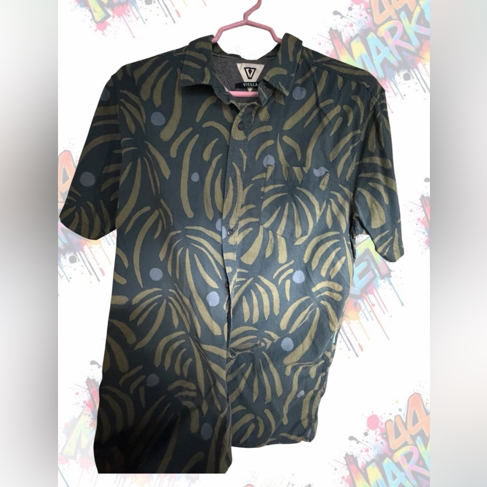 VISSLA Men's Olive and Navy Abstract Shirt